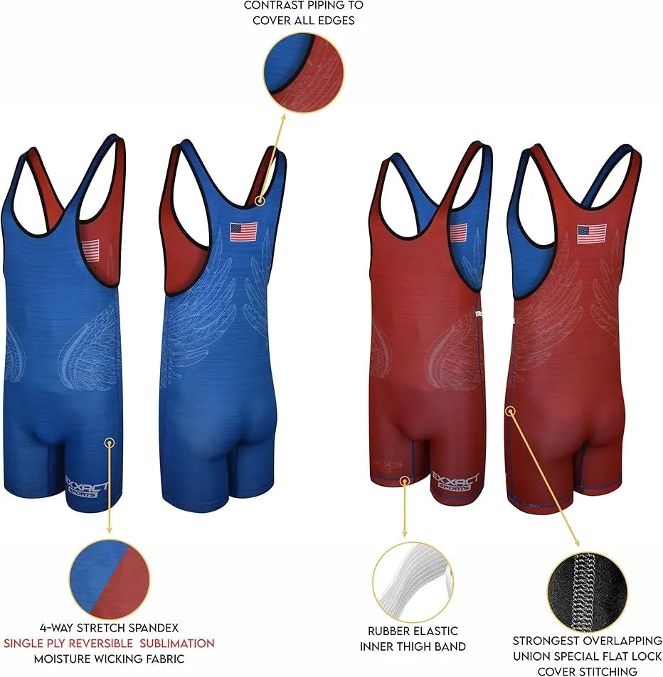 Reversible Wrestling Singlet For Gymnastic Mma Red Royal Blue Unise