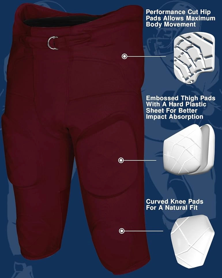 Integrated Football Pant Men's Gladiator with Pads Maroon (Adult)