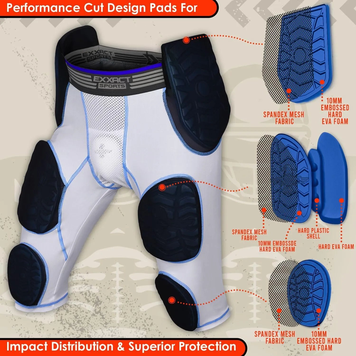 Combat 7 Pads Boys Football Girdle with Cup Pocket White Combat Plus (Youth)