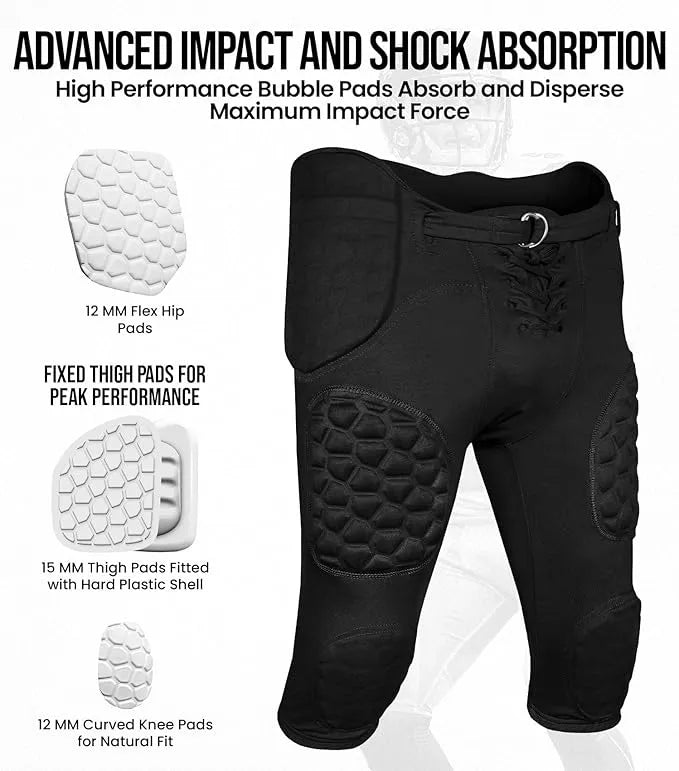 Rebel Boys Integrated Football Pants with Built-in Pads Black (Youth)