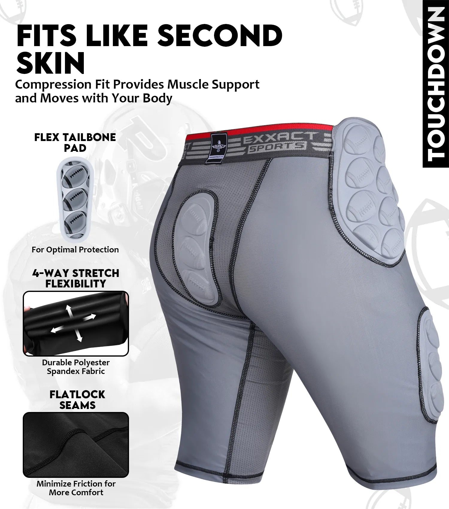 Touchdown 5-Pad Mens Football Girdle with Cup Pocket | ExxactSports