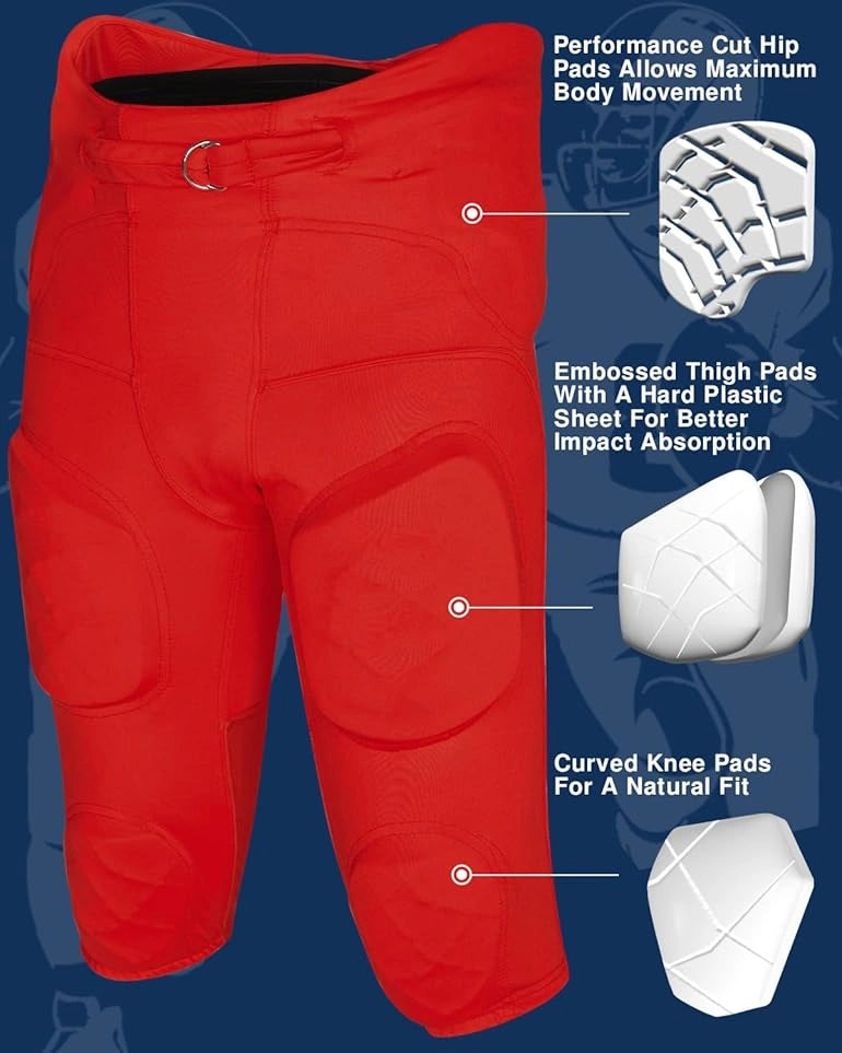 Integrated Football Pant Men's Gladiator with Pads Red (Adult)