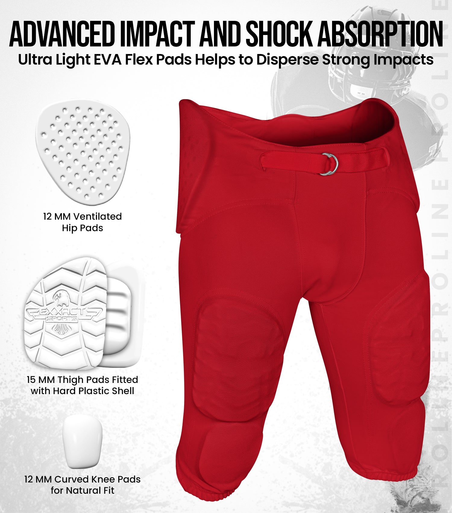 Proline Boys Integrated Football Pants with 7 Flex Pads Red (Youth)