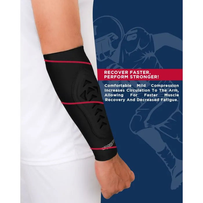 Forearm Padded Compression Sleeve For Football, Baseball (1 Pair) Black