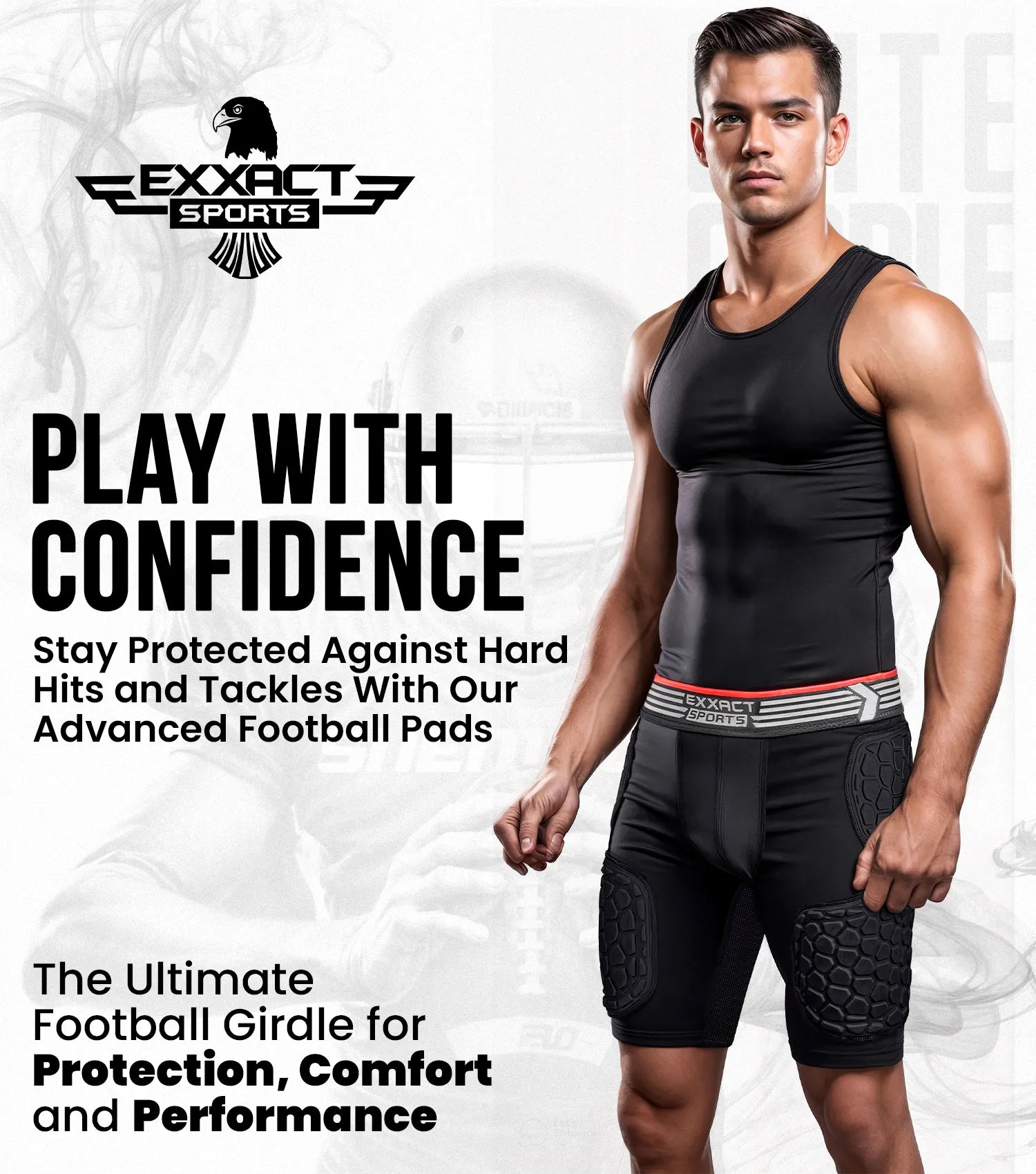 Elite 5-Pad Men Football Girdle with Cup Pocket Black (Adult)