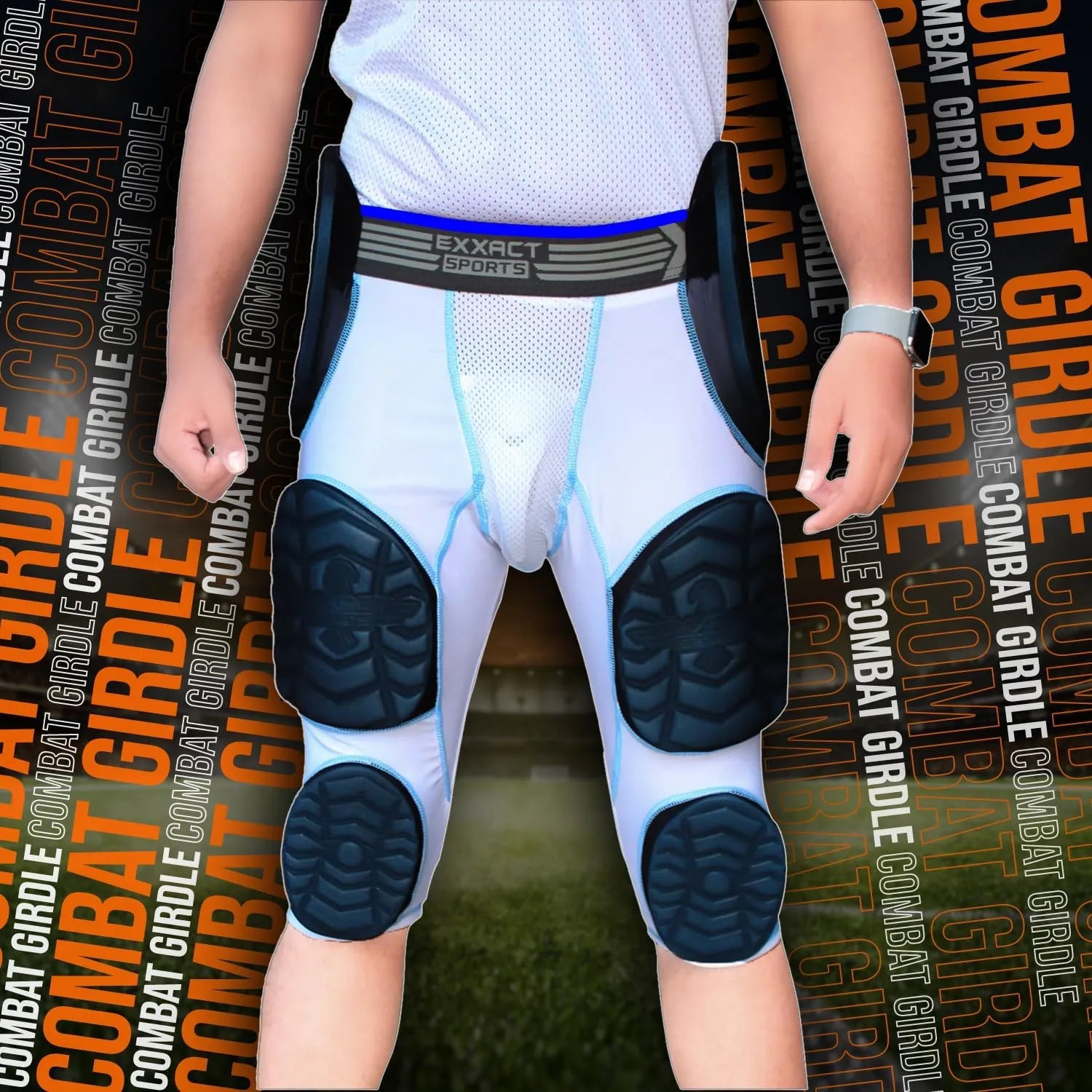 Combat 7 Pads Boys Football Girdle with Cup Pocket White Combat Plus (Youth)