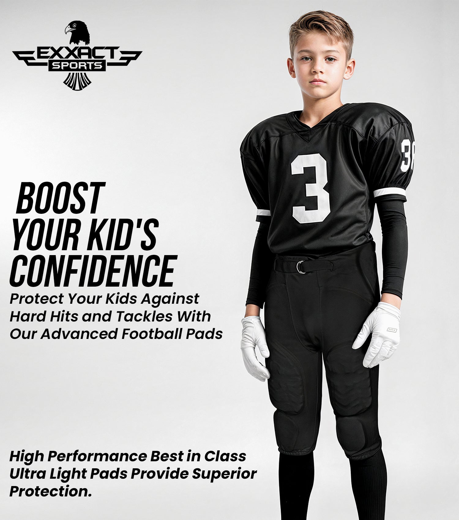 Proline Boys Integrated Football Pants with 7 Flex Pads White (Youth)