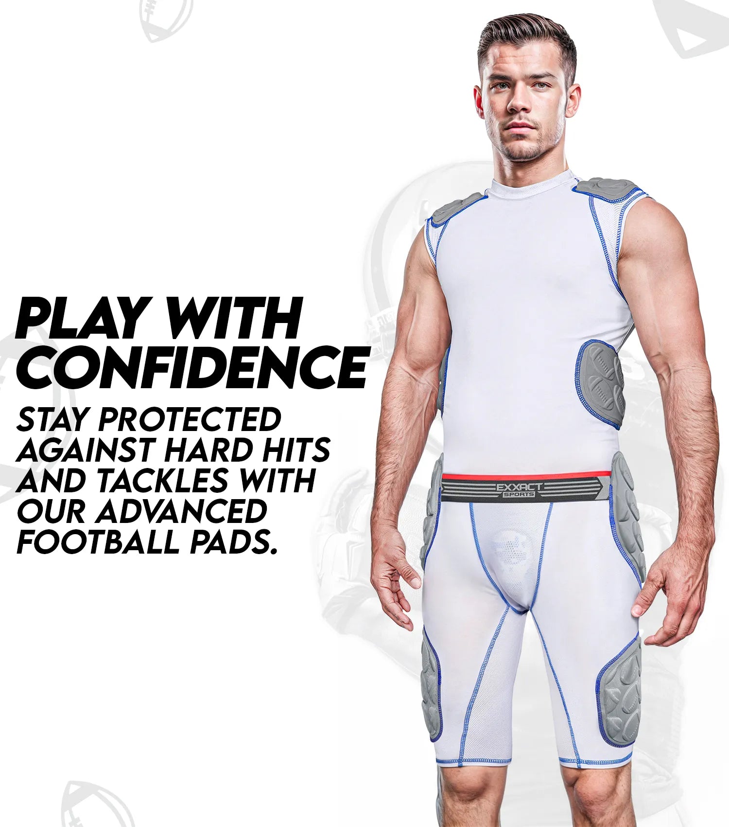 Touchdown 5-Pad Men's Football Girdle with Cup Pocket White (Adult)