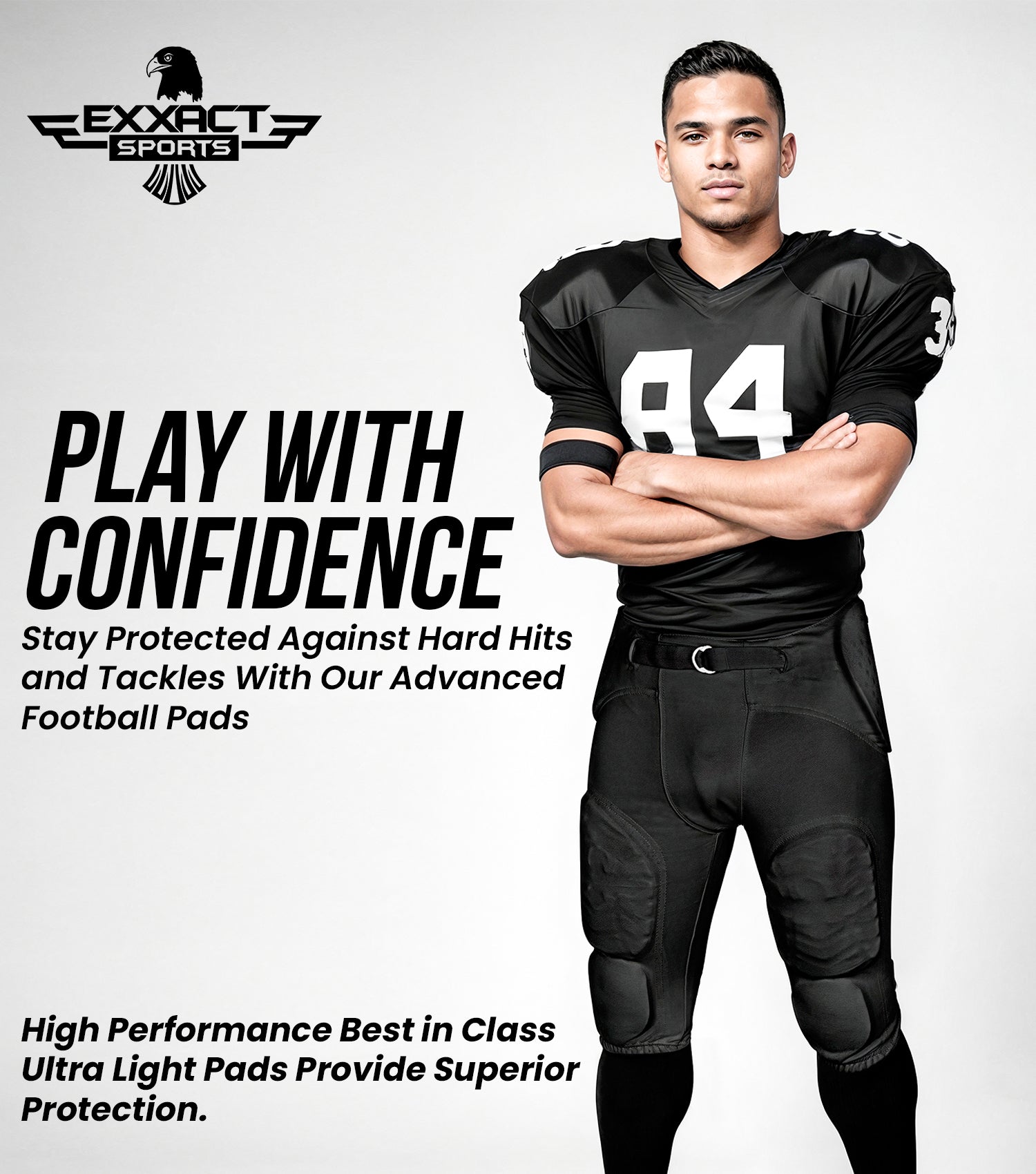 Proline Men Integrated Football Pants with 7 Flex Pads Black (Adult)