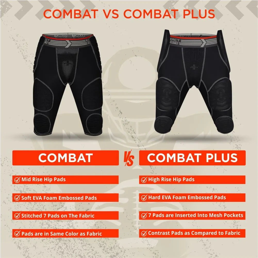 Combat 7 Pads Men's Football Girdle with Cup Pocket Black Combat Plus (Adult)