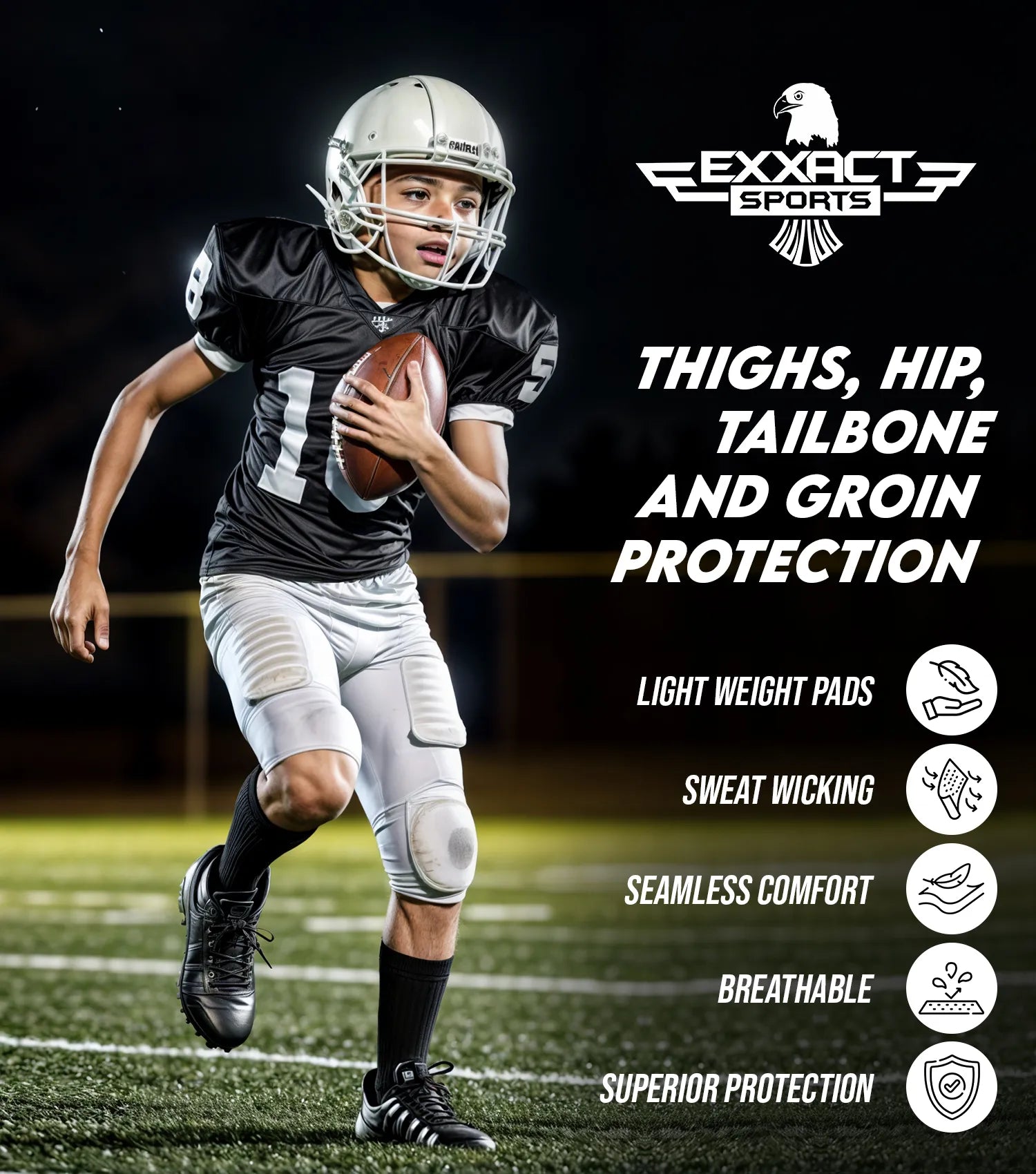 Touchdown 5-Pad Boys Football Girdle with Cup Pocket Black (Youth)