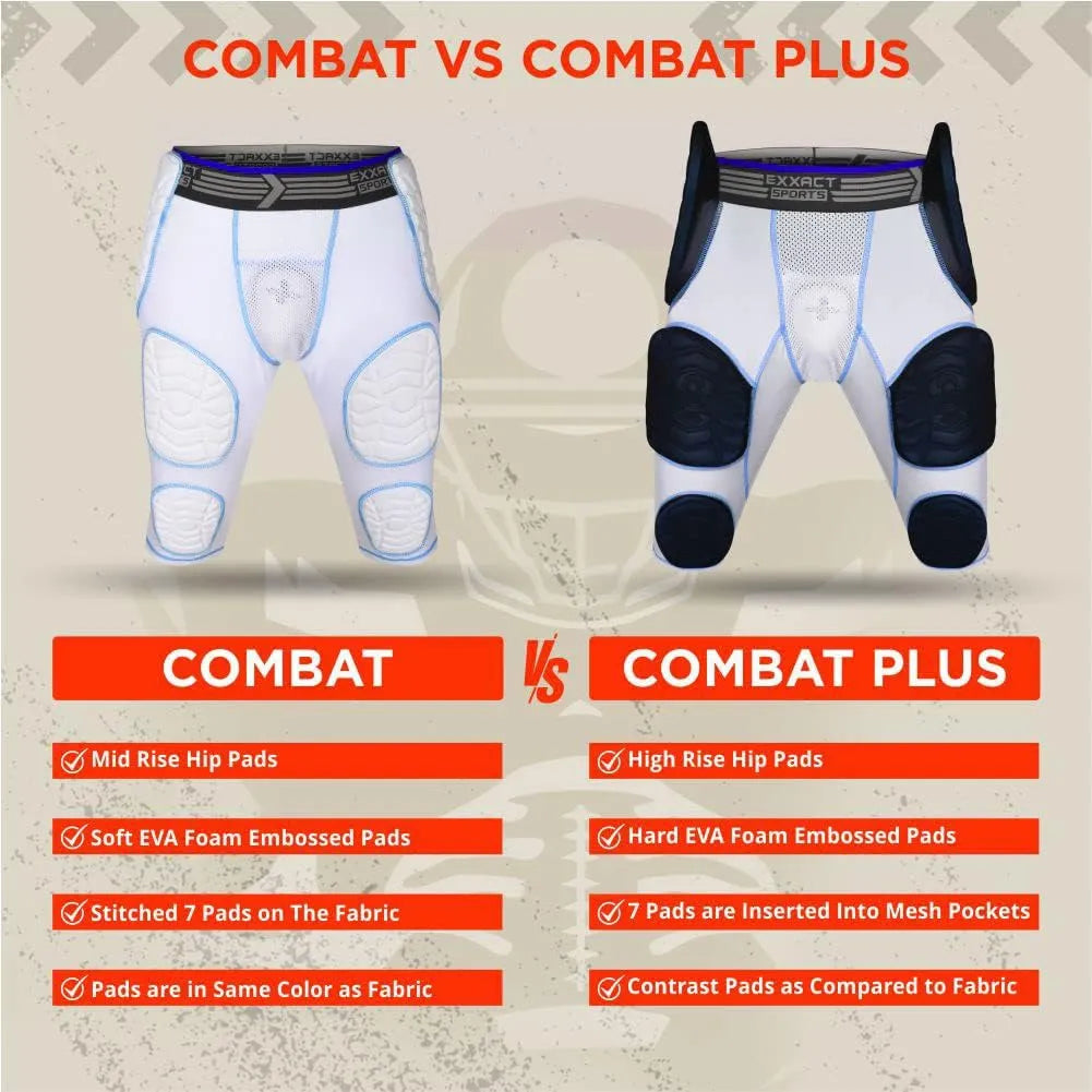 Combat 7 Pads Boys Football Girdle with Cup Pocket White Combat Plus (Youth)