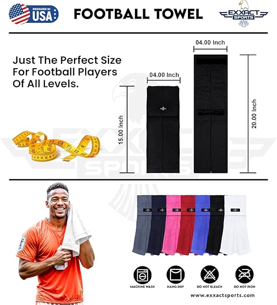 Football Towel with Hook & Loop Fastener, to Clean Hands, Visor and Gloves