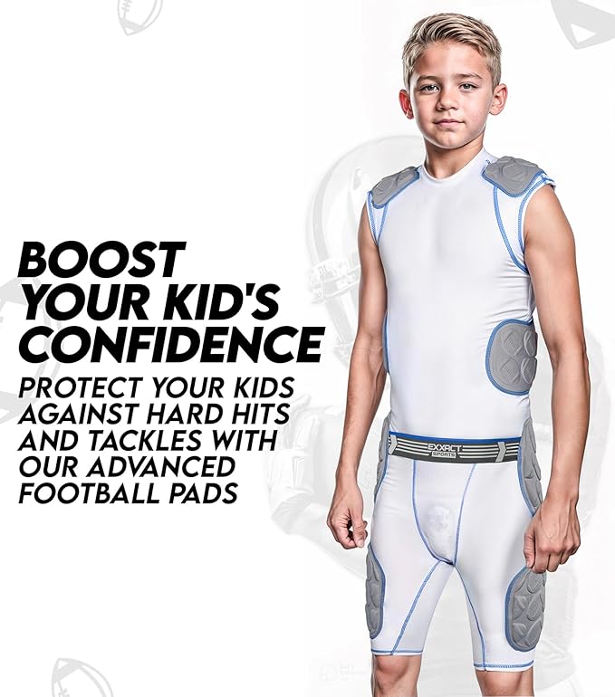 Touchdown 5-Pad Boys Football Girdle with Cup Pocket White (Youth)