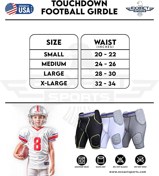 Touchdown 5-Pad Boys Football Girdle with Cup Pocket White (Youth)