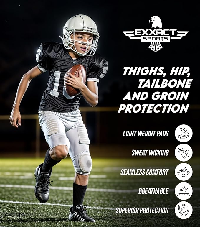 Touchdown 5-Pad Boys Football Girdle with Cup Pocket White (Youth)