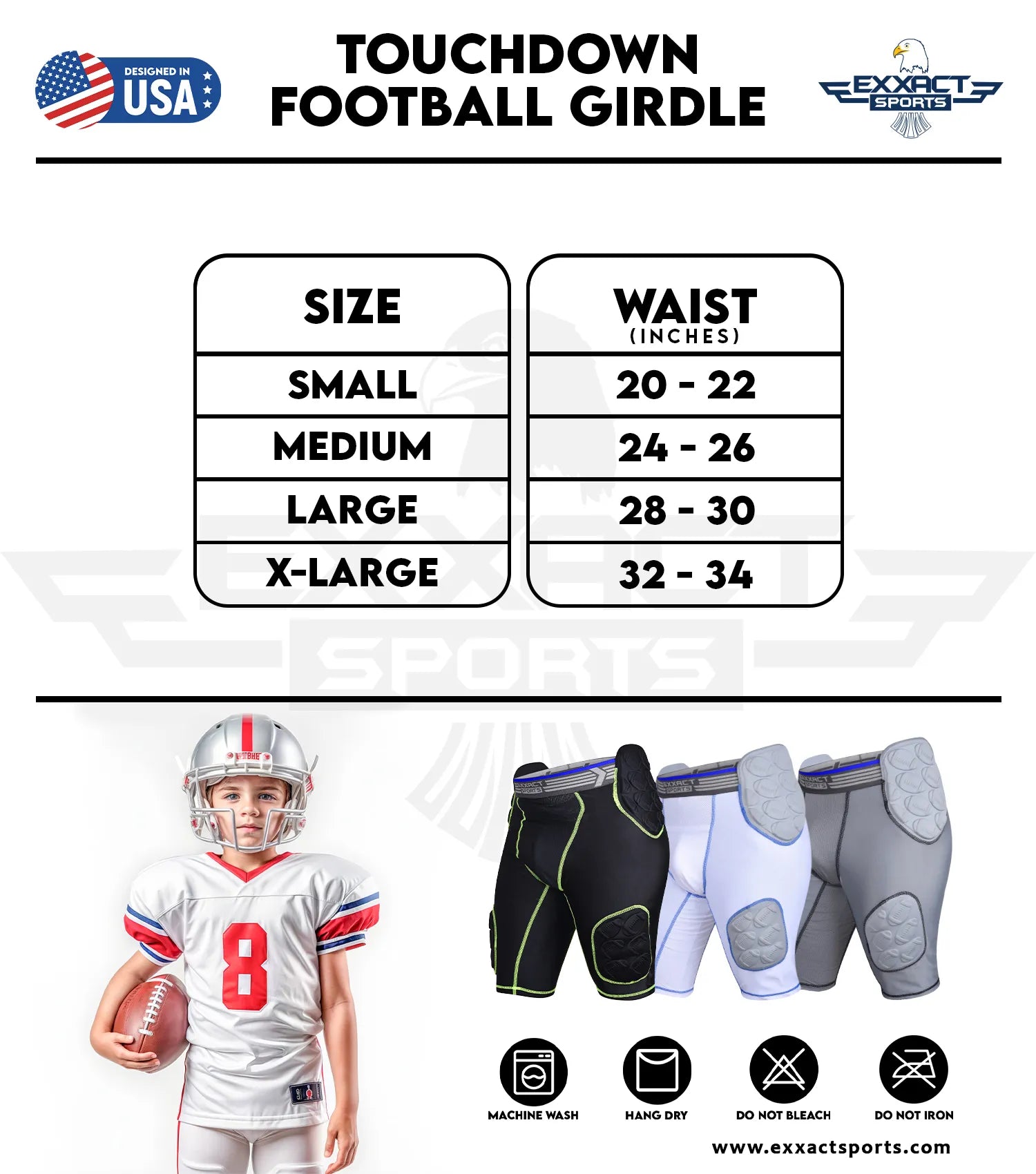 Touchdown 5-Pad Boys Football Girdle with Cup Pocket Black (Youth)