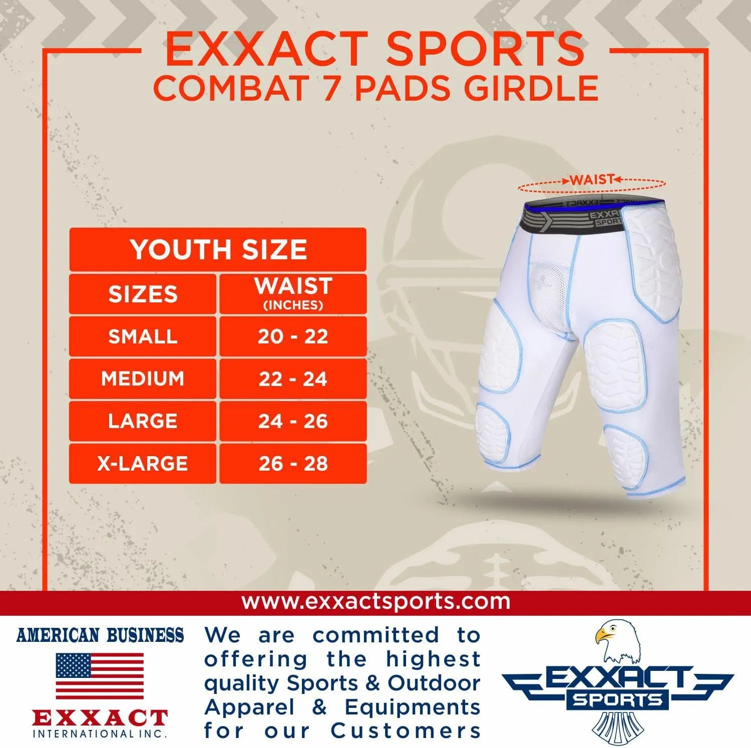 Combat 7 Pads Boys Football Girdle with Cup Pocket White Combat Plus (Youth)