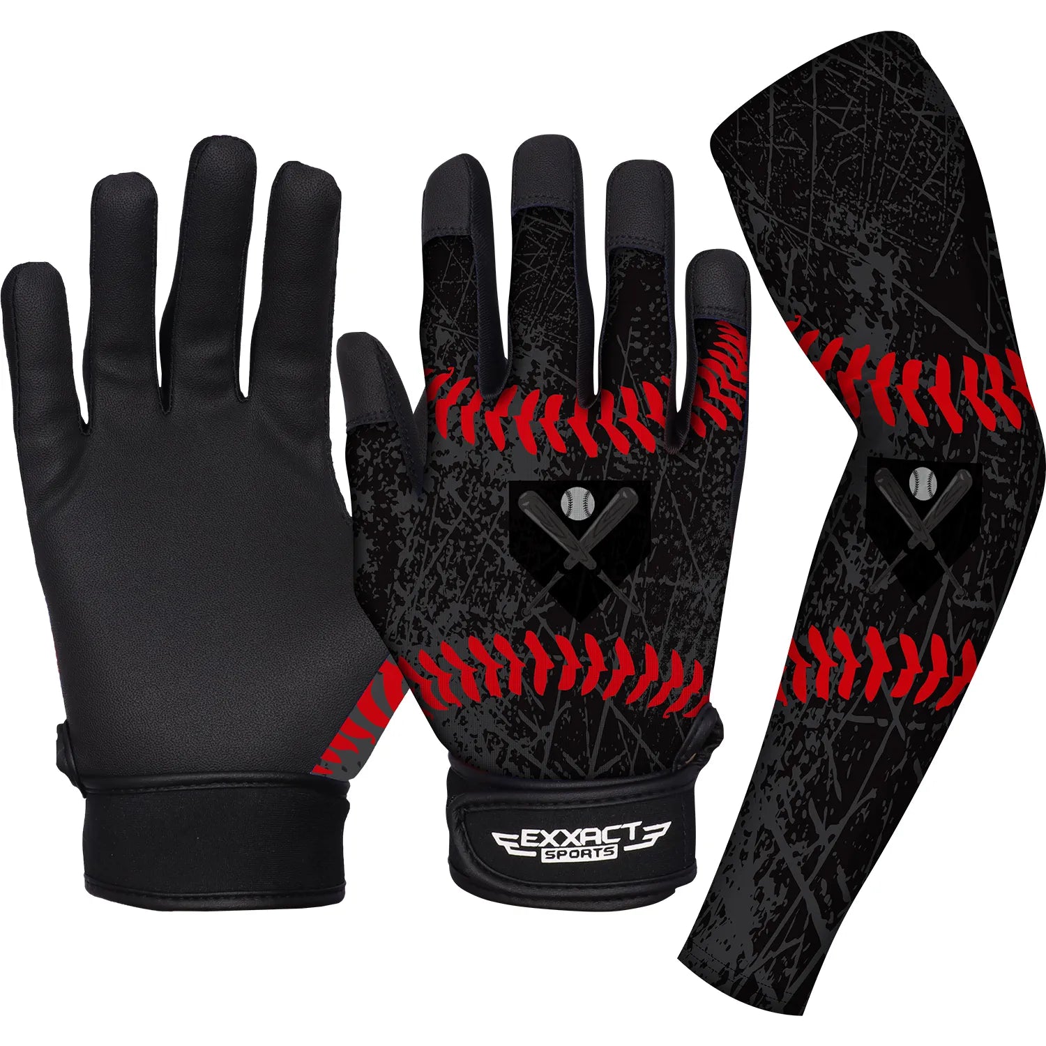 Baseball Batting Gloves with Arm Sleeve (Youth) Black