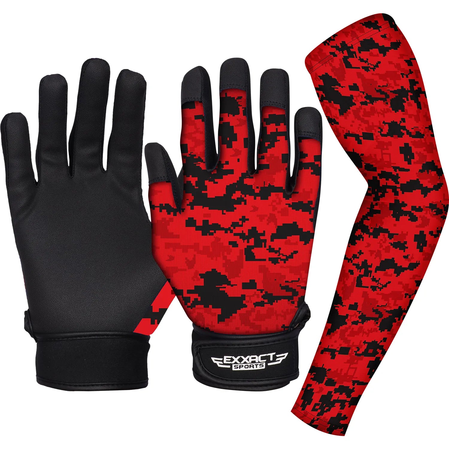 Baseball Batting Gloves with Arm Sleeve (Youth) Red Camo