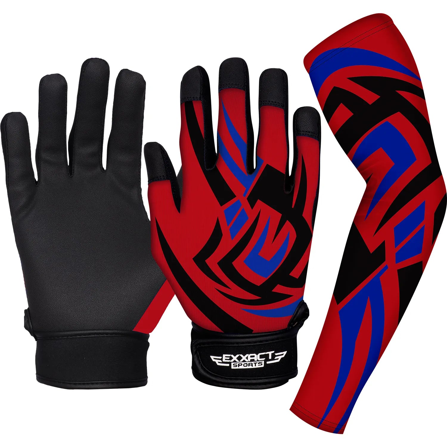 Baseball Batting Gloves with Arm Sleeve (Youth) Red Tattoo