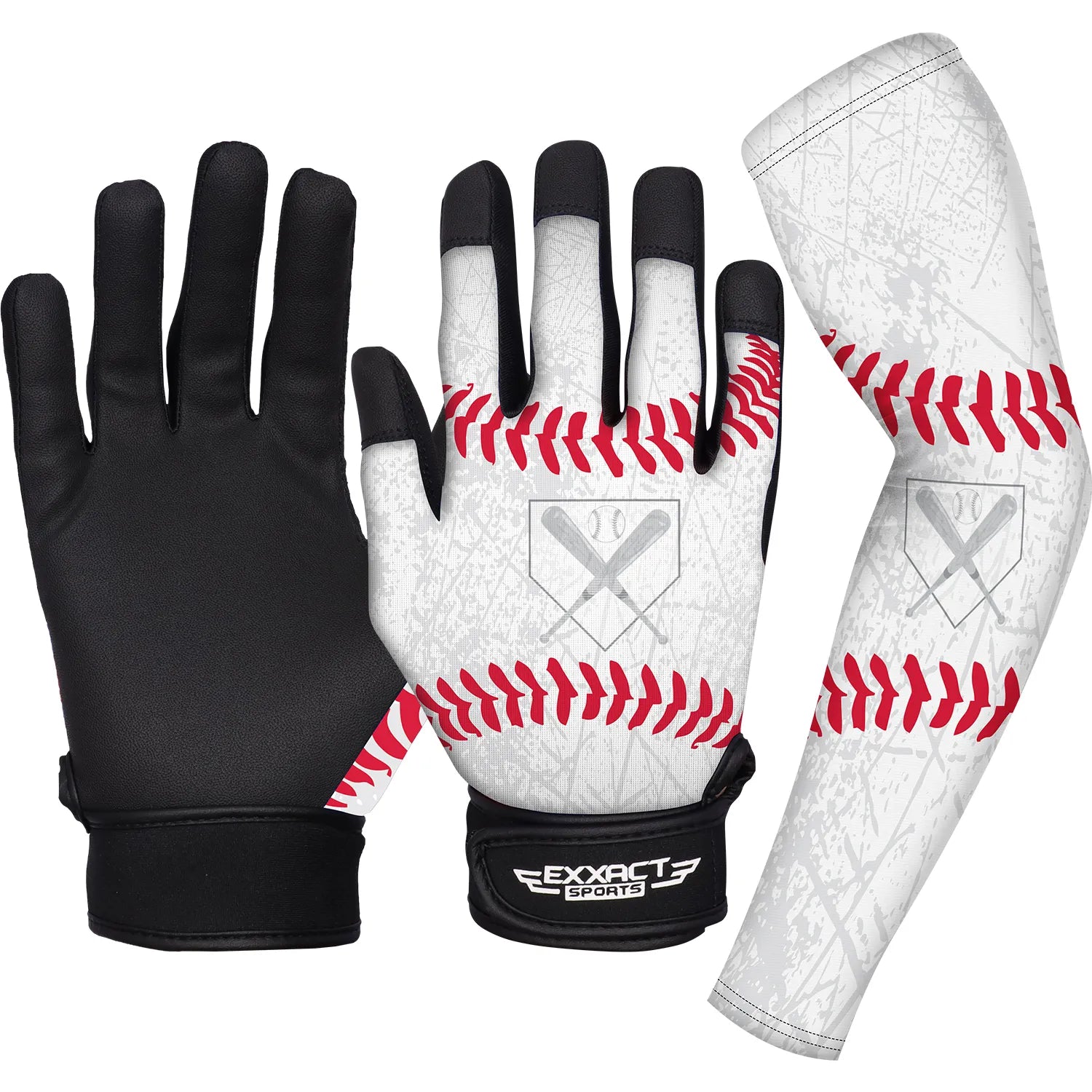 Baseball Batting Gloves with Arm Sleeve (Youth) White