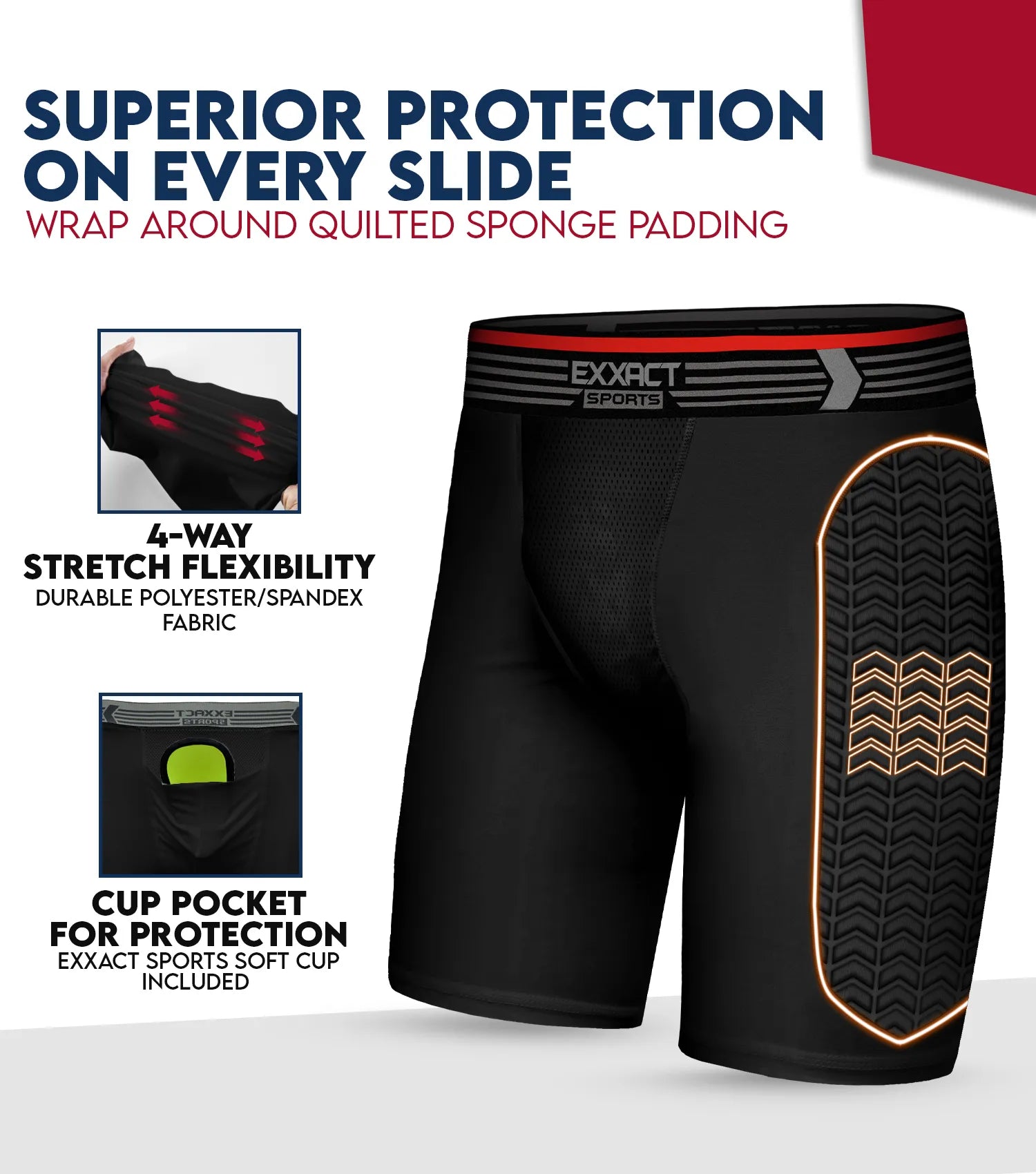 Men's Padded Sliding Shorts with Soft Athletic Cup Black