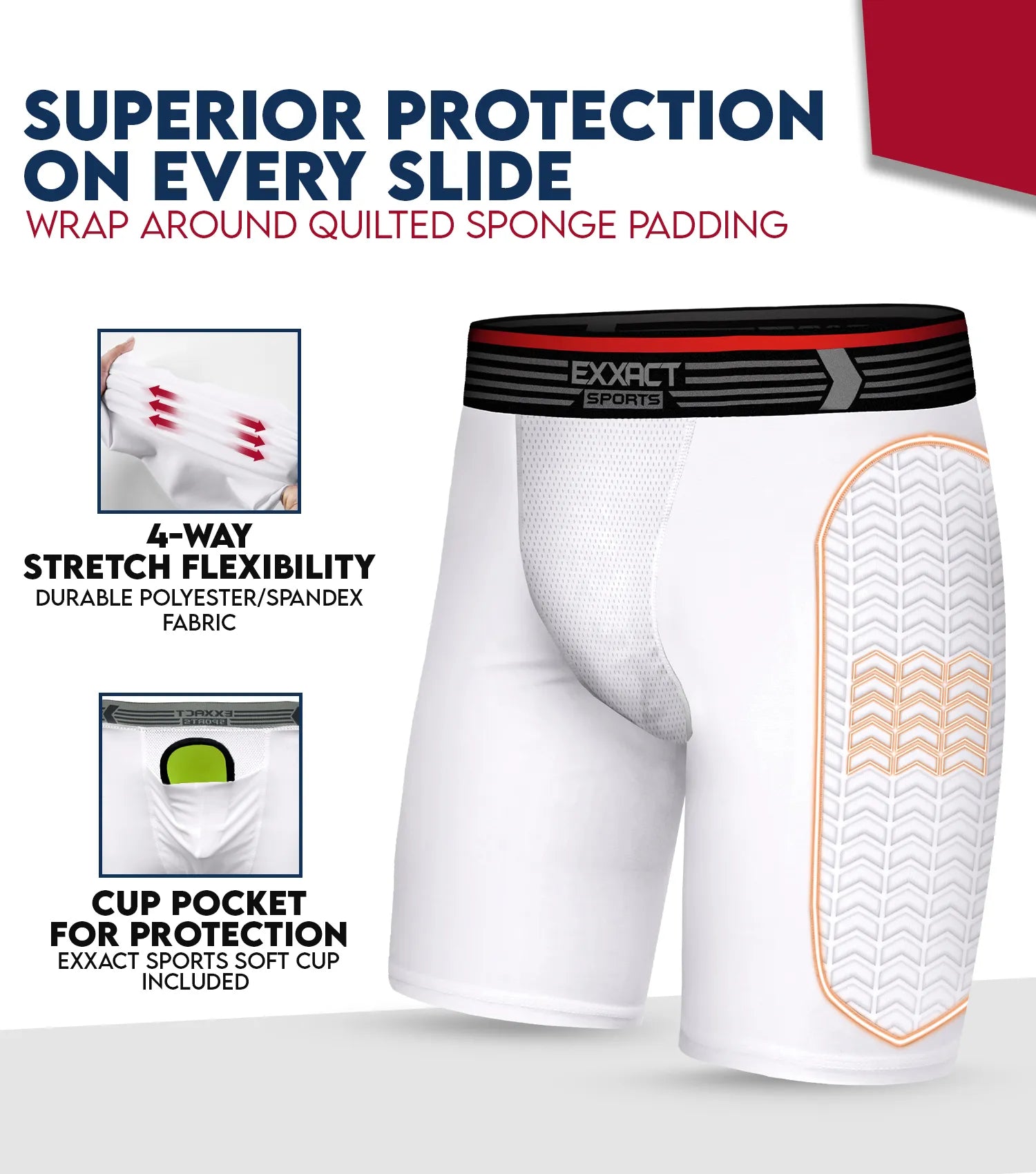 Men's Padded Sliding Shorts with Soft Athletic Cup White