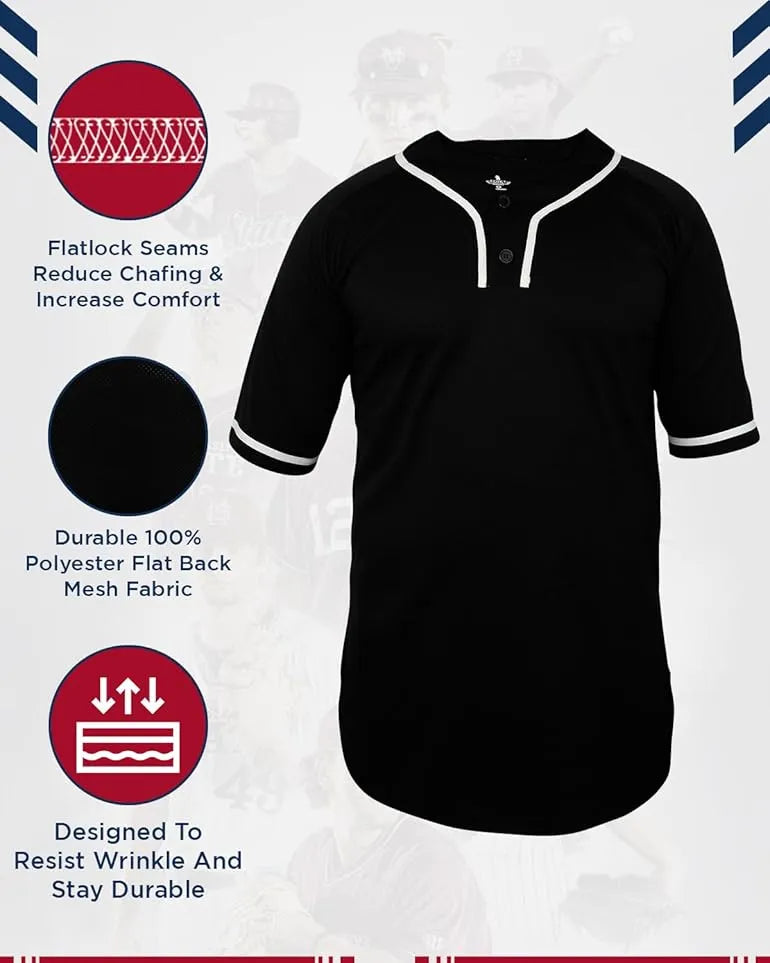 Baseball Jersey 2-Button Plain Baseball Men Jersey (Adult)