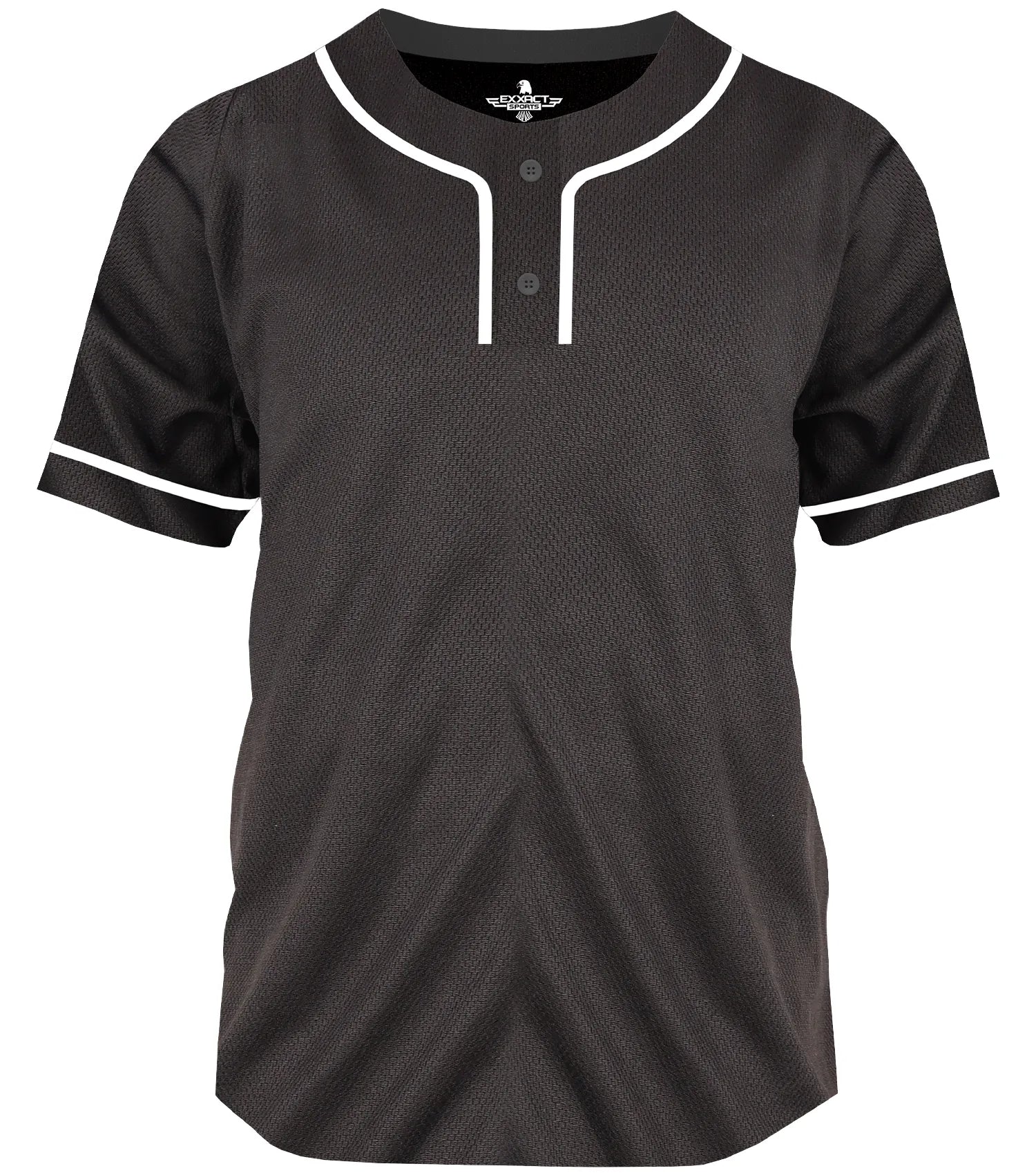 Baseball Jersey for Men and Women, 2-Button Plain Jersey (Black)