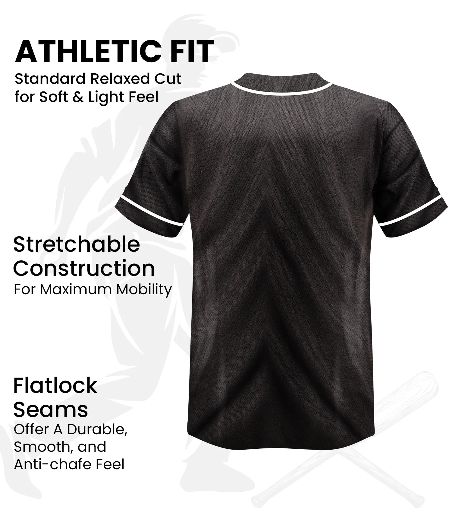 Baseball Jersey for Men and Women, 2-Button Plain Jersey (Black)