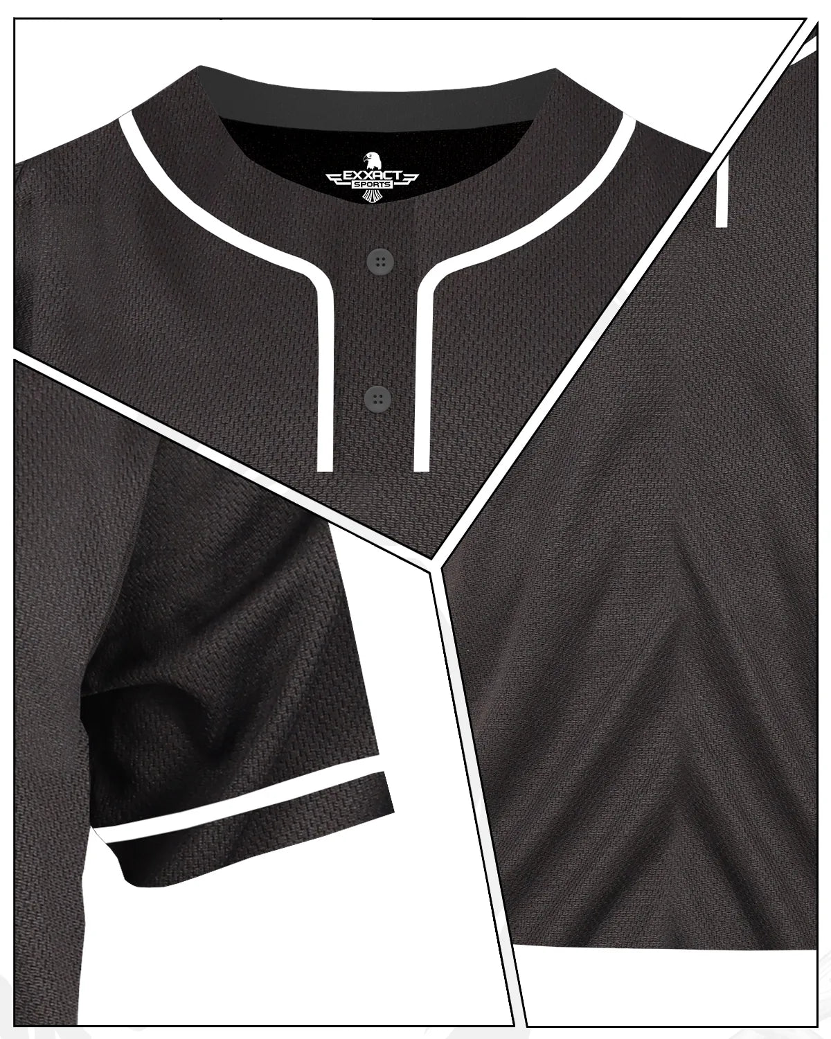 Baseball Jersey for Men and Women, 2-Button Plain Jersey (Black)