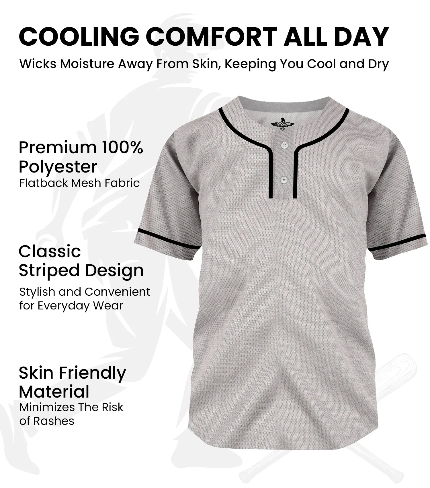 Baseball Jersey for Men and Women, 2-Button Plain Jersey (Gray)