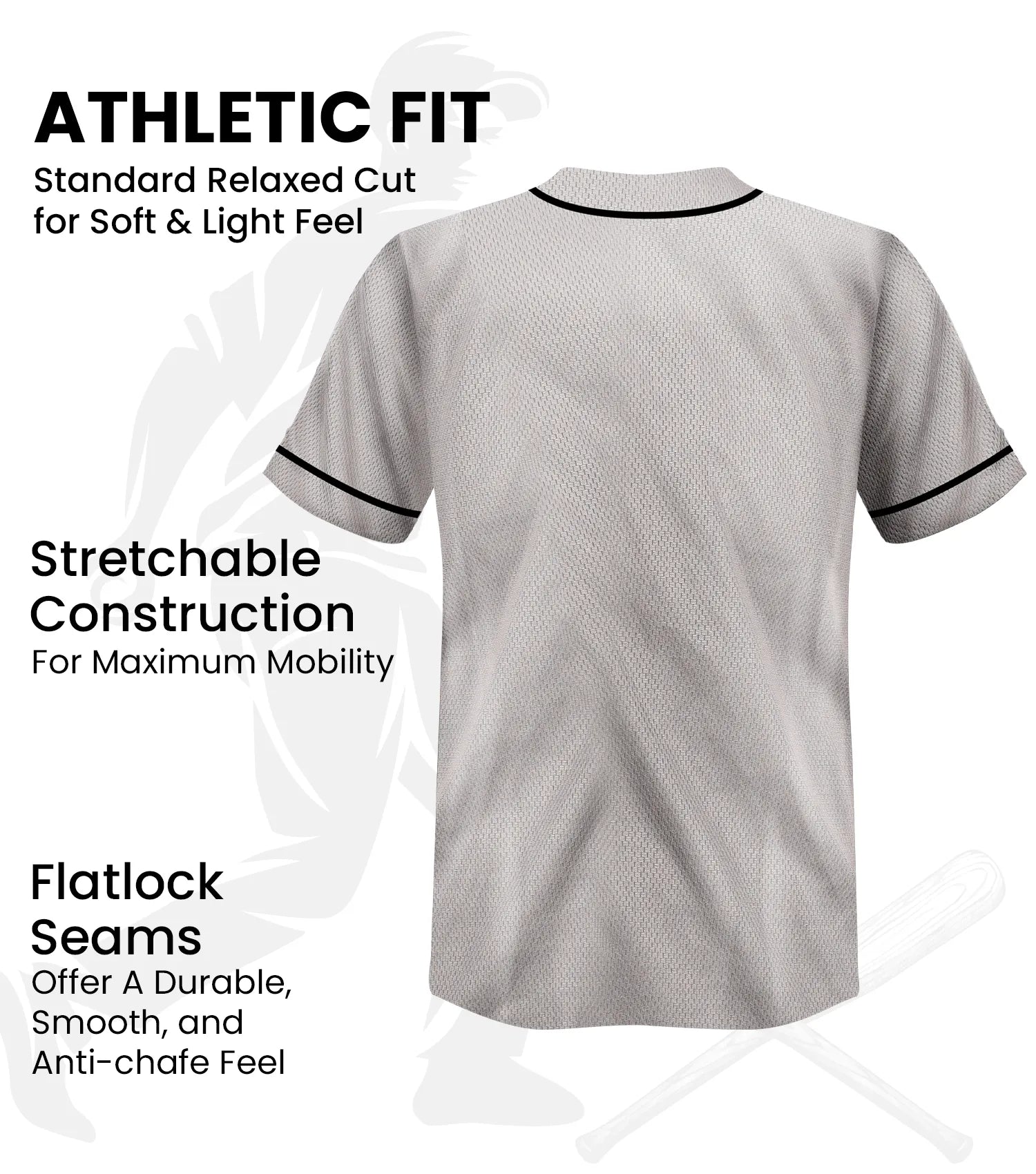 Baseball Jersey for Men and Women, 2-Button Plain Jersey (Gray)