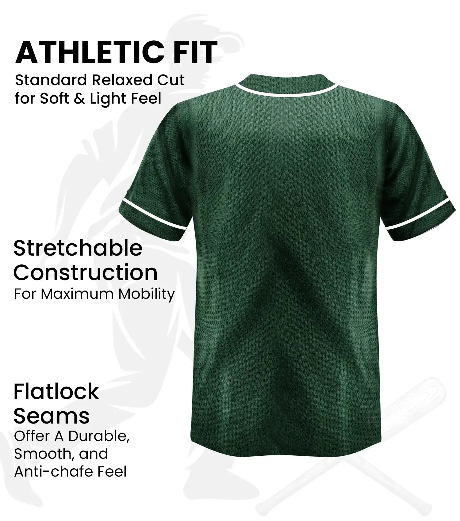 Baseball Jersey for Men and Women, 2-Button Plain Jersey (Dark Green)