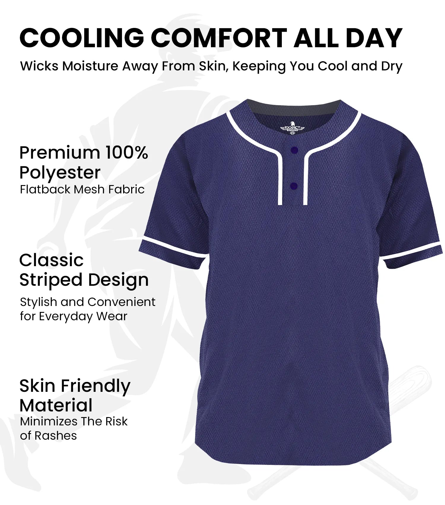 Baseball Jersey for Men and Women, 2-Button Plain Jersey (Navy)