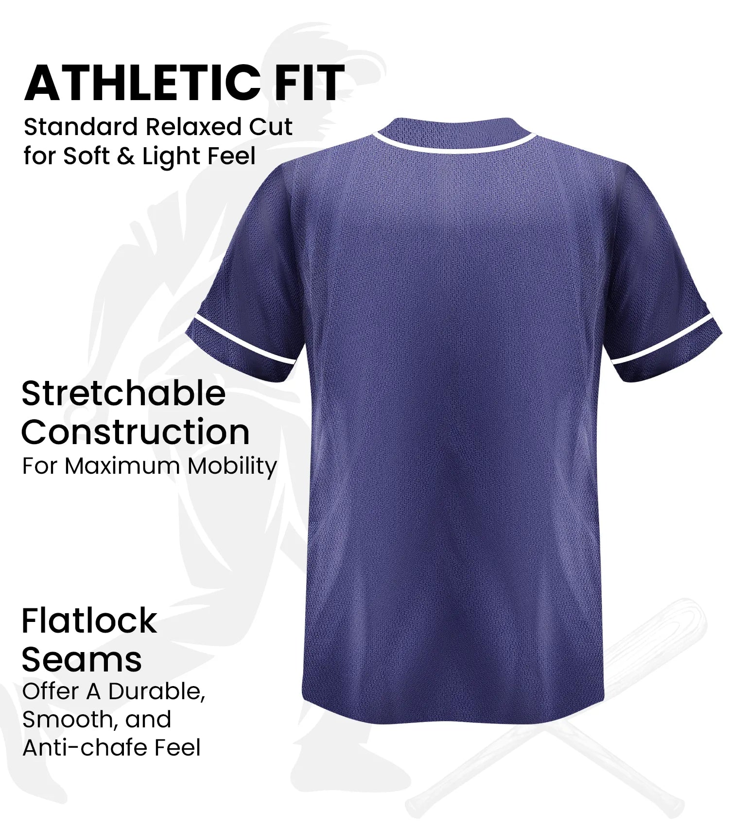 Baseball Jersey for Men and Women, 2-Button Plain Jersey (Navy)