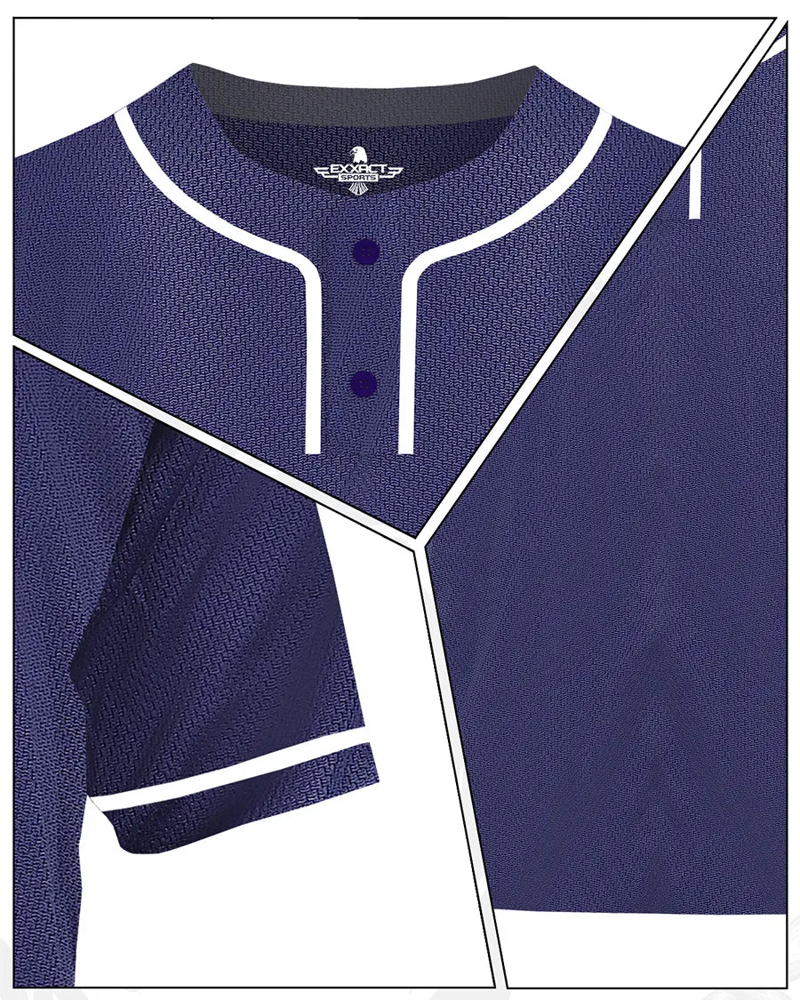 Baseball Jersey for Men and Women, 2-Button Plain Jersey (Navy)