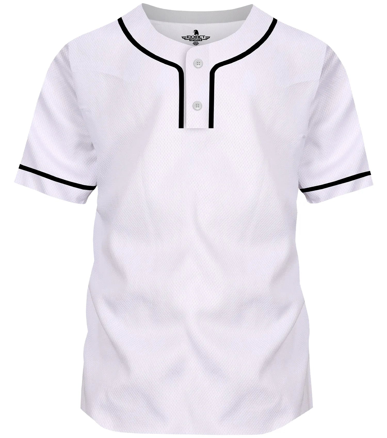 Baseball Jersey for Men and Women, 2-Button Plain Jersey (White)