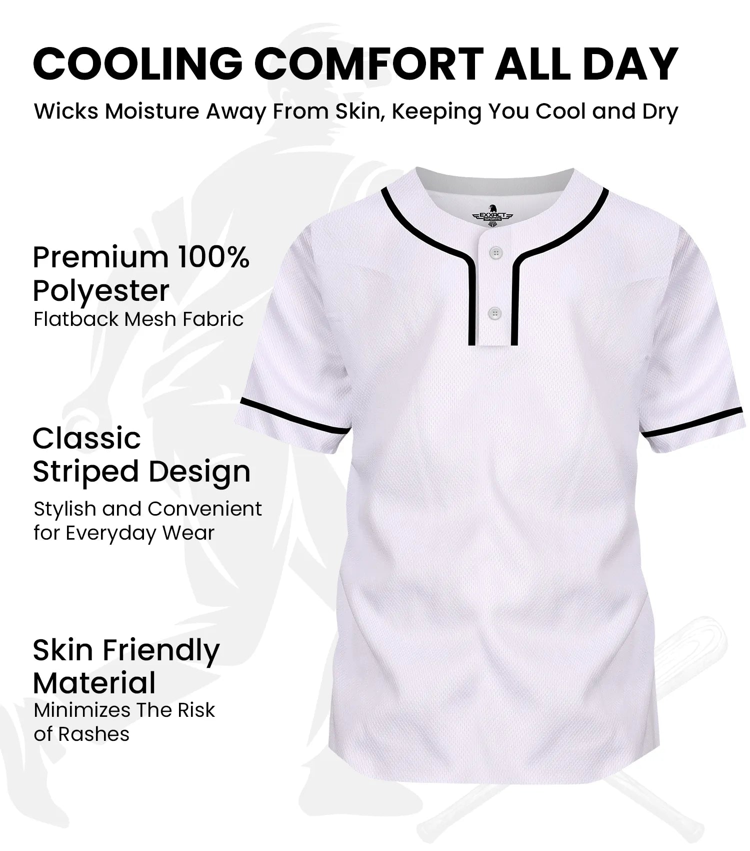 Baseball Jersey for Men and Women, 2-Button Plain Jersey (White)