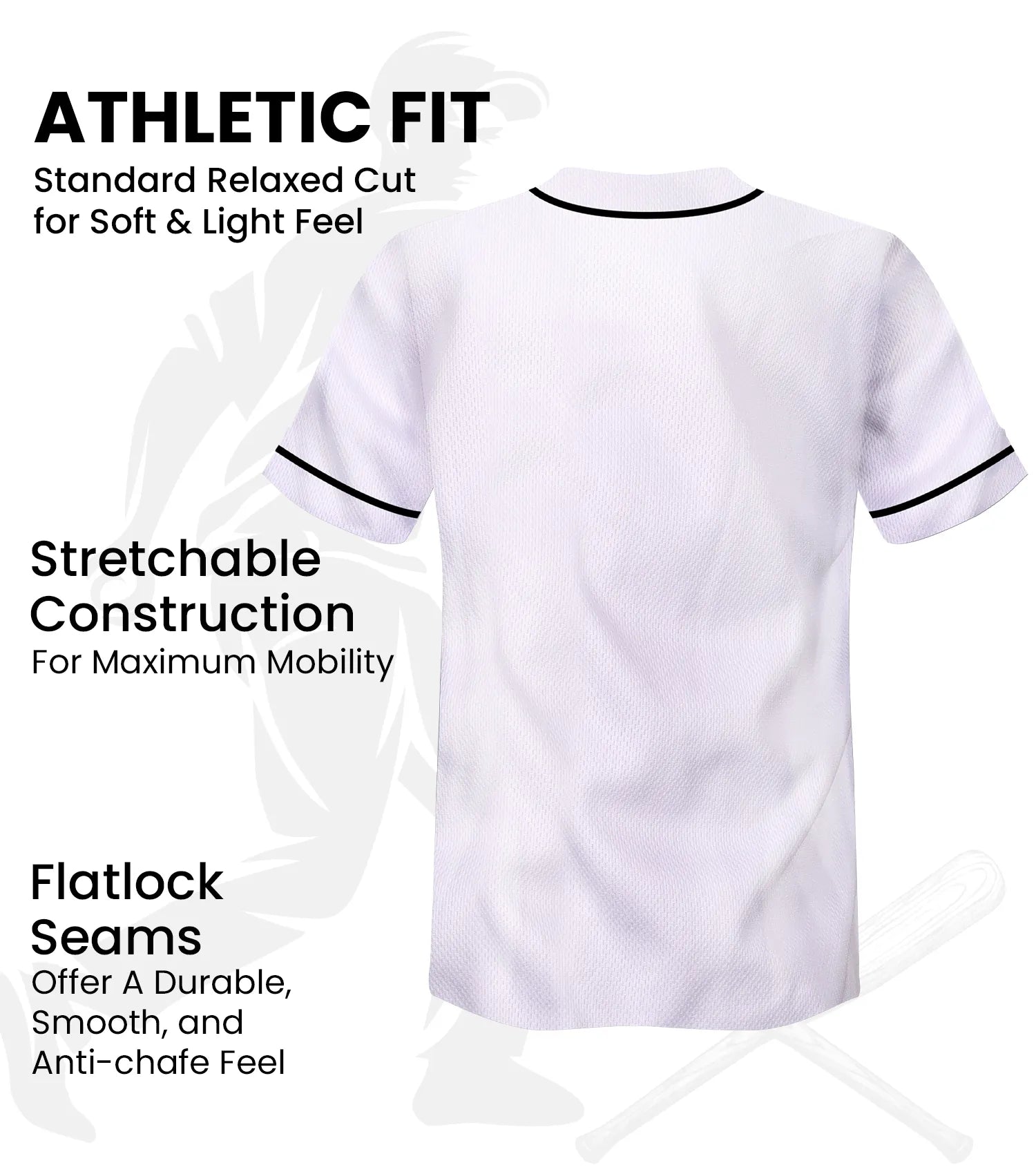 Baseball Jersey for Men and Women, 2-Button Plain Jersey (White)