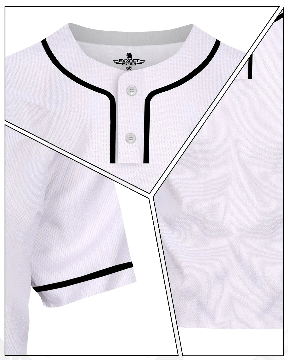 Baseball Jersey for Men and Women, 2-Button Plain Jersey (White)