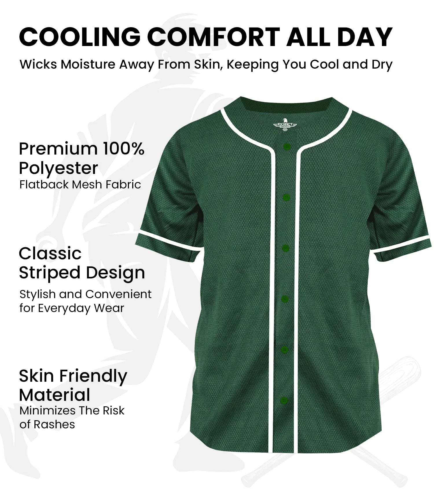 Baseball Jersey for Men and Women, Button Down Plain Jersey (Dark Green)