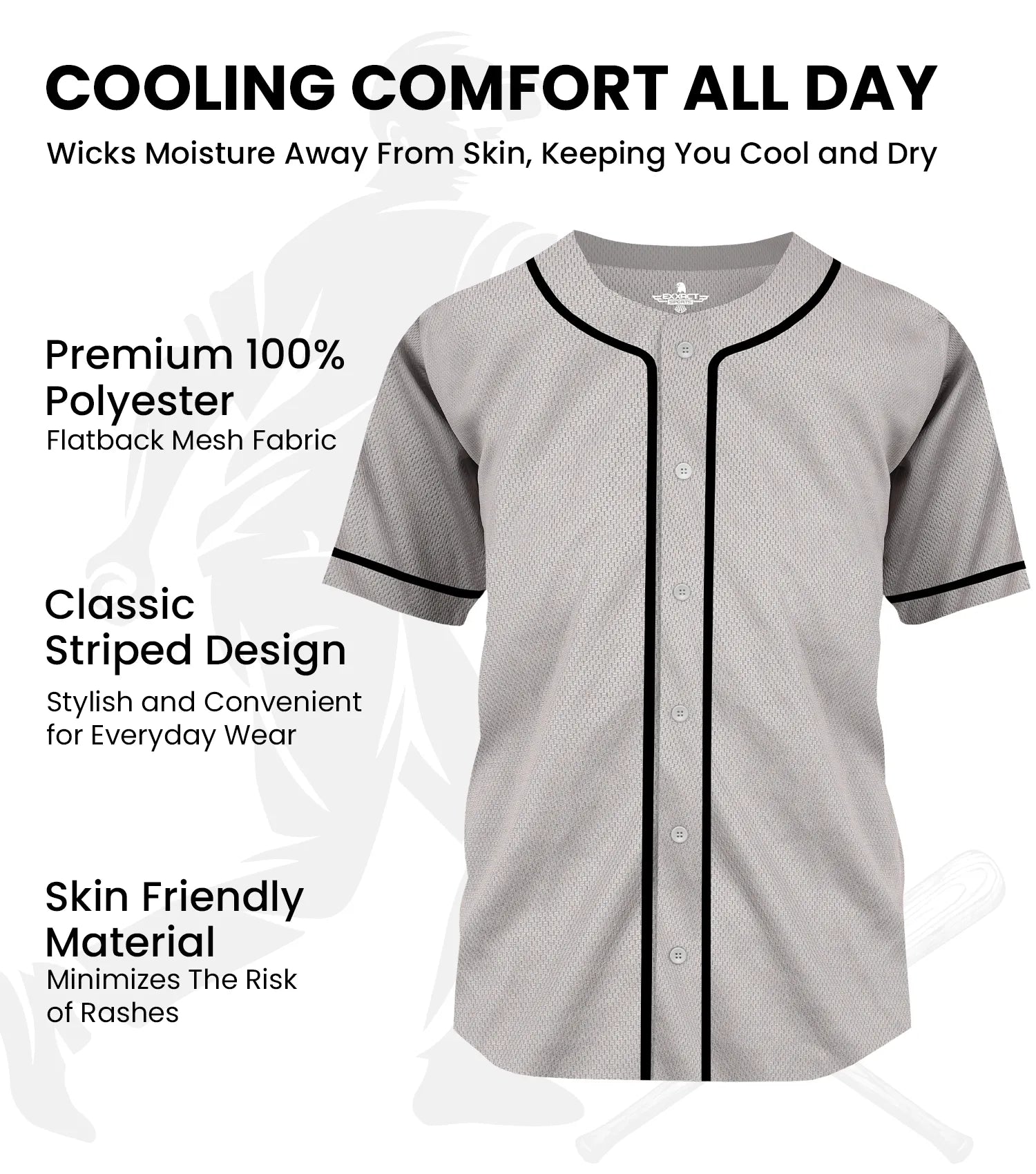 Baseball Jersey for Men and Women, Button Down Plain Jersey (Gray)