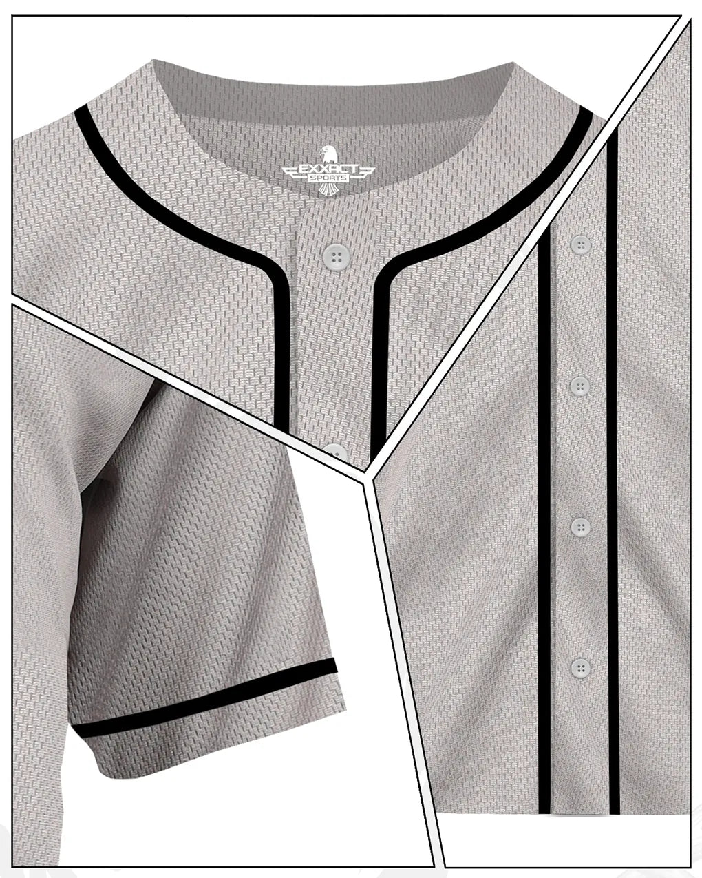 Baseball Jersey for Men and Women, Button Down Plain Jersey (Gray)