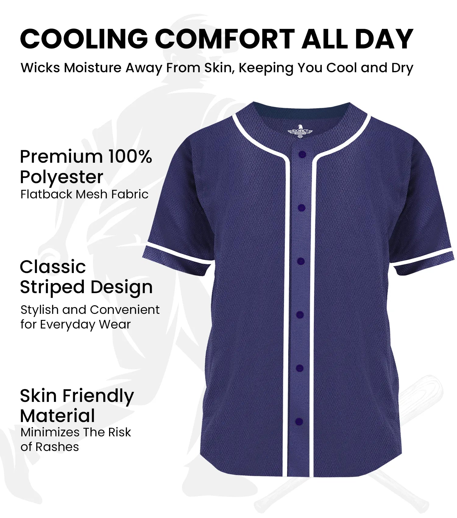 Baseball Jersey for Men and Women, Button Down Plain Jersey (Navy)