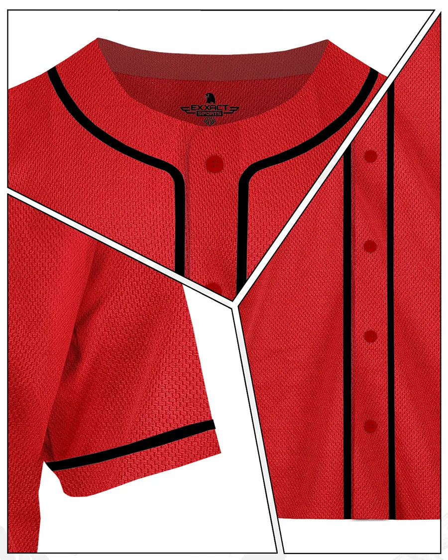 Baseball Jersey for Men and Women, Button Down Plain Jersey (Red)