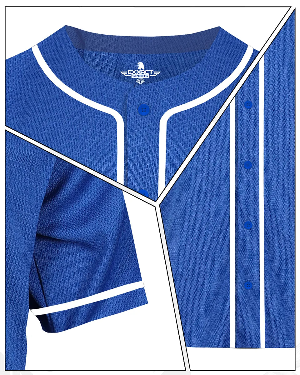 Baseball Jersey for Men and Women, Button Down Plain Jersey (Royal Blue)