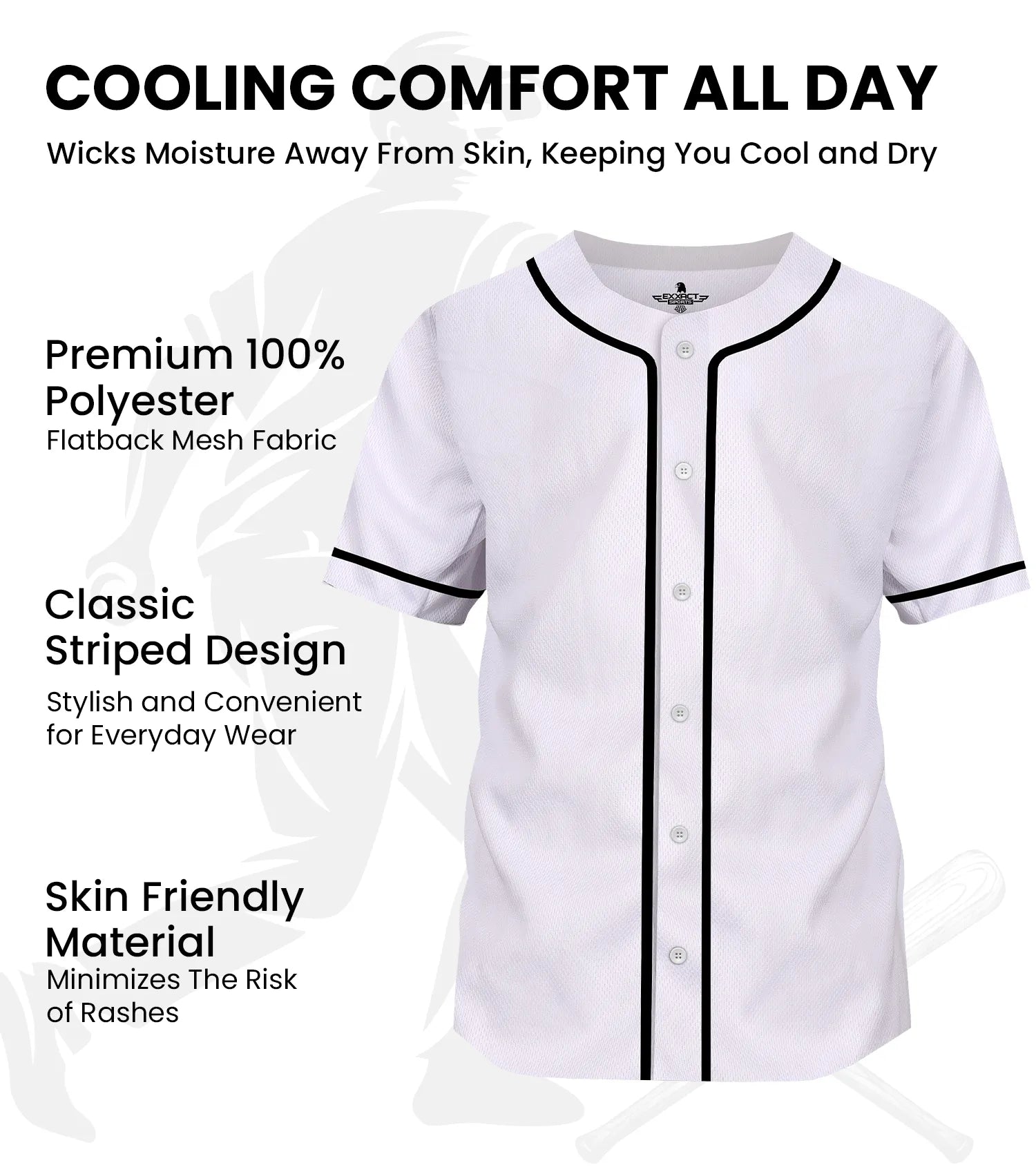 Baseball Jersey for Men and Women, Button Down Plain Jersey (White)