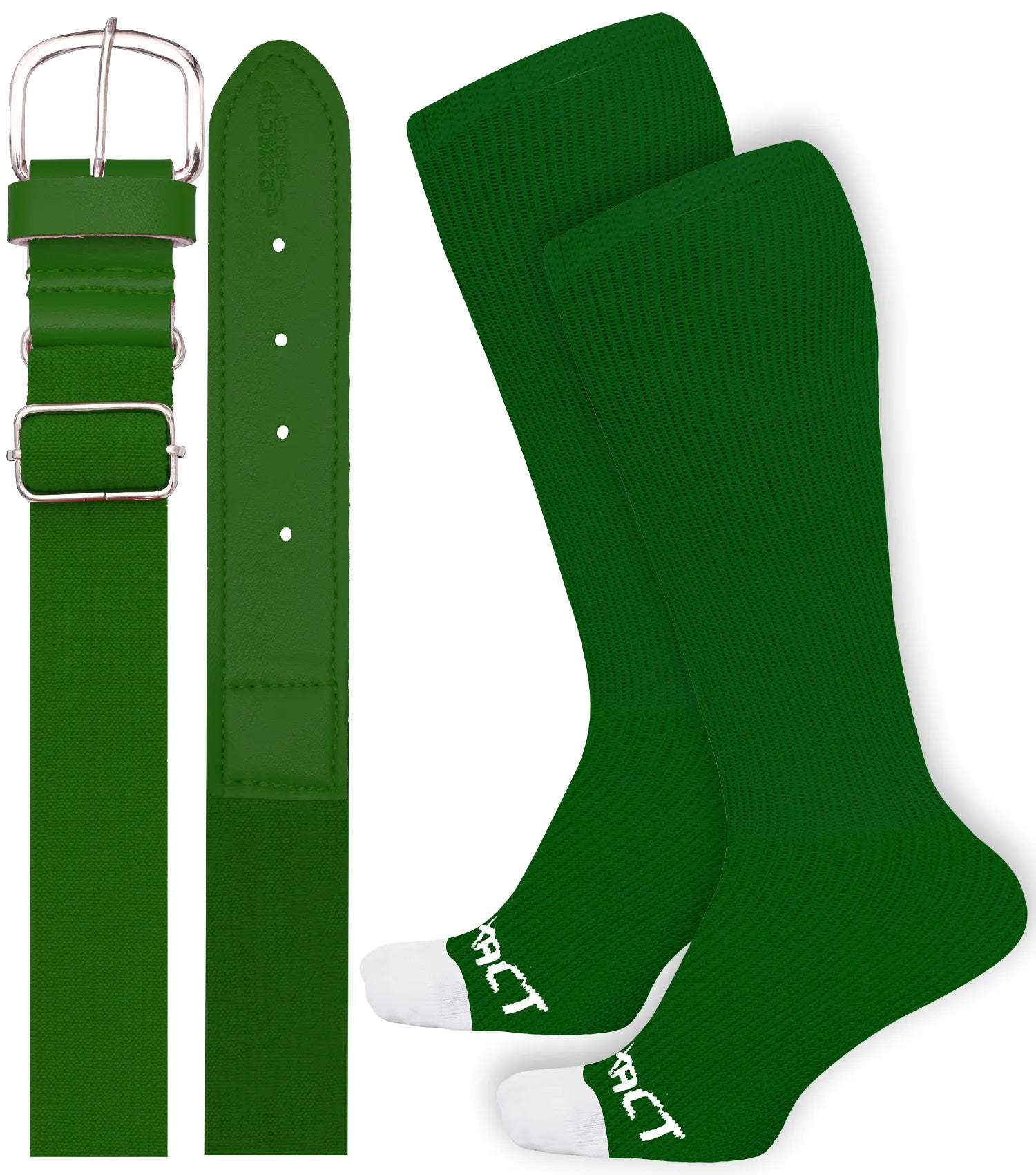 Baseball Socks and Belt Combo Set for Boys & Girls, Adult and Youth Sizes (Dark Green)